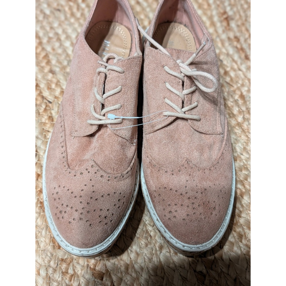 Marypaz Trendy Blush Pink Suede Wingtip Brogue Cork Platform Oxford Shoes Size 9
